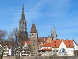 Ulm cathedral on a city background