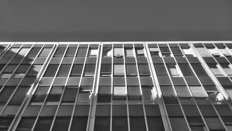 office building facade black and white recording