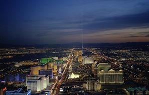 aerial view of Las Vegas with colorful lights in evening