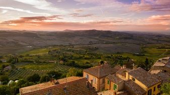 wonderful view of hills and town in tuscany