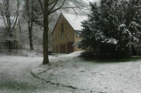 building near the road in winter