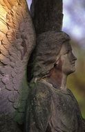 side view of Gothic sculpture on the grave of a close-up