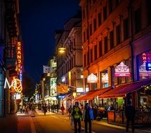 pedestrian street in stockholm in night illumination