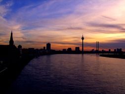 city at sunset, skyline in germany, niederrhein, dÃ¼sseldorf