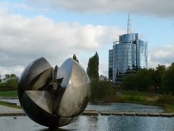 ball fountain at park, modern art, germany, stuttgart