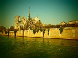 view from the river to Notre Dame