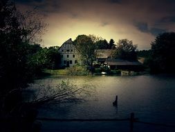 landscape of pond in countryside