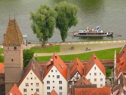 danube river water bank and roofs view