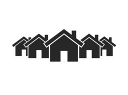 black and white icon of village