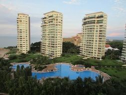 three hotel buildings in Puerto Vallarta, Mexico