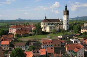 Church near buildings in the Czech Republic