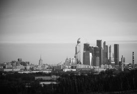 view of Moscow city in black and white image