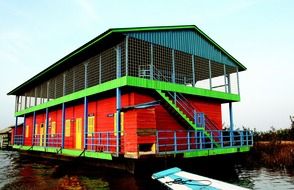 large floating home on the water