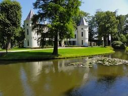 landscape of house and lawn in netherlands mansion