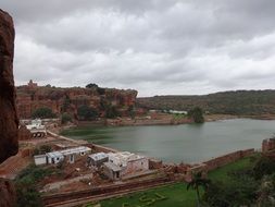 lake agasthya badami hills rocks