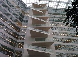 Modern office building with lights in the windows