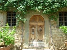 wooden entrance door to an old house
