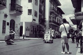 black and white photo of street panorama