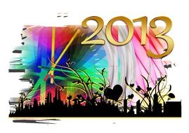 image of a clock and a megalopolis on the 2013 calendar
