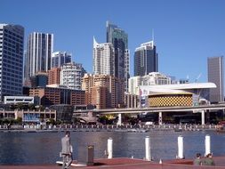 view of skyscrapers in sydney near the lake