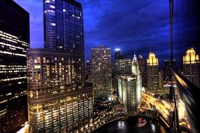 Chicago skyscrapers under a blue evening sky