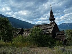 ruined wooden church