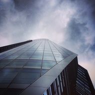 glass facade of a gray building