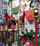 colorful birdhouses at the christmas market