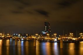 panoramic view of the harbor in night illumination