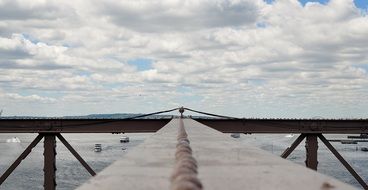 close-up of the construct of the Manhattan Bridge, linking areas of New York City Manhattan and Brooklyn