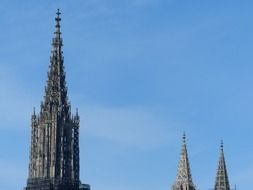 Spiers of the cathedral in the ulm against the background of the clear sky