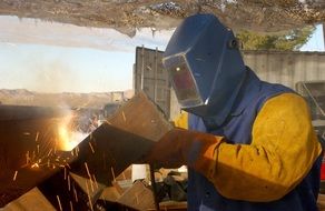 welder in special uniform close up