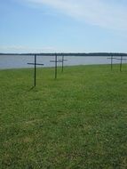 Memorial grave markers on a james river bank, usa, virginia, jamestown