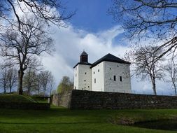 distant view of a white castle on a hill in sweden