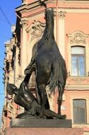 back view of Equestrian Statue on Anichkov Bridge in russia, st petersburg