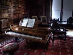 piano among wooden retro interior