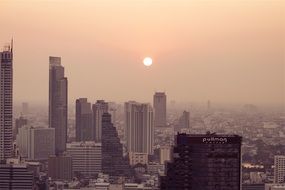 city towers at sunset