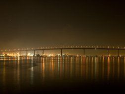 distant view of the bridge in san diego at night