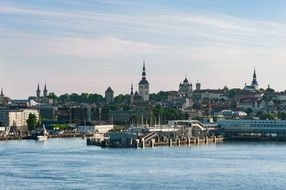 View from the water to the picturesque urban landscape of Tallinn