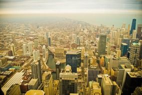 panoramic view of chicago in the haze