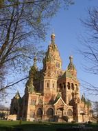 Eastern Orthodox red brick church at park