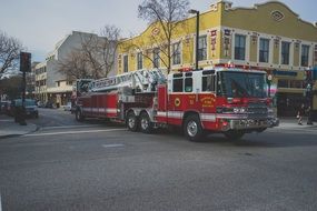 red fire truck on city street