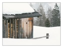 wooden hut in mountains landscape