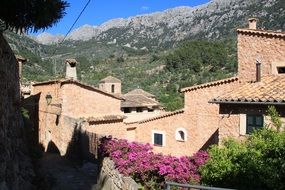 landscape of mountains and mallorca village