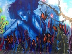 Graffiti, woman and nature