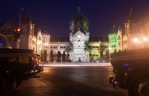 night panorama of victoria station in mumbai