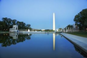 twilight over WWII memorial in washington