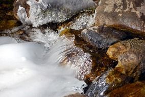 creek among stones in winter close-up