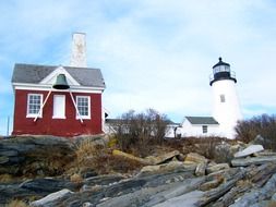 Lighthouse and building in Maine