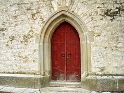 red portal to Calvinist reformed church in Romania